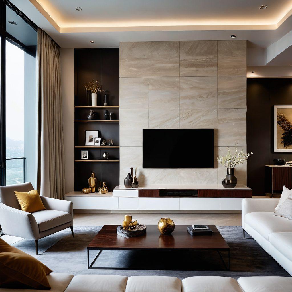 A luxurious living room featuring a state-of-the-art flat-screen television with stunning visuals, surrounded by elegant furniture and rich textures. Light softens through large windows, casting a warm glow on opulent decor. In the background, a minimalist shelf displays high-end streaming devices and stylish art pieces. The overall ambiance exudes comfort and wealth, inviting the viewer into a world of premium entertainment. super-realistic. vibrant colors. soft lighting.